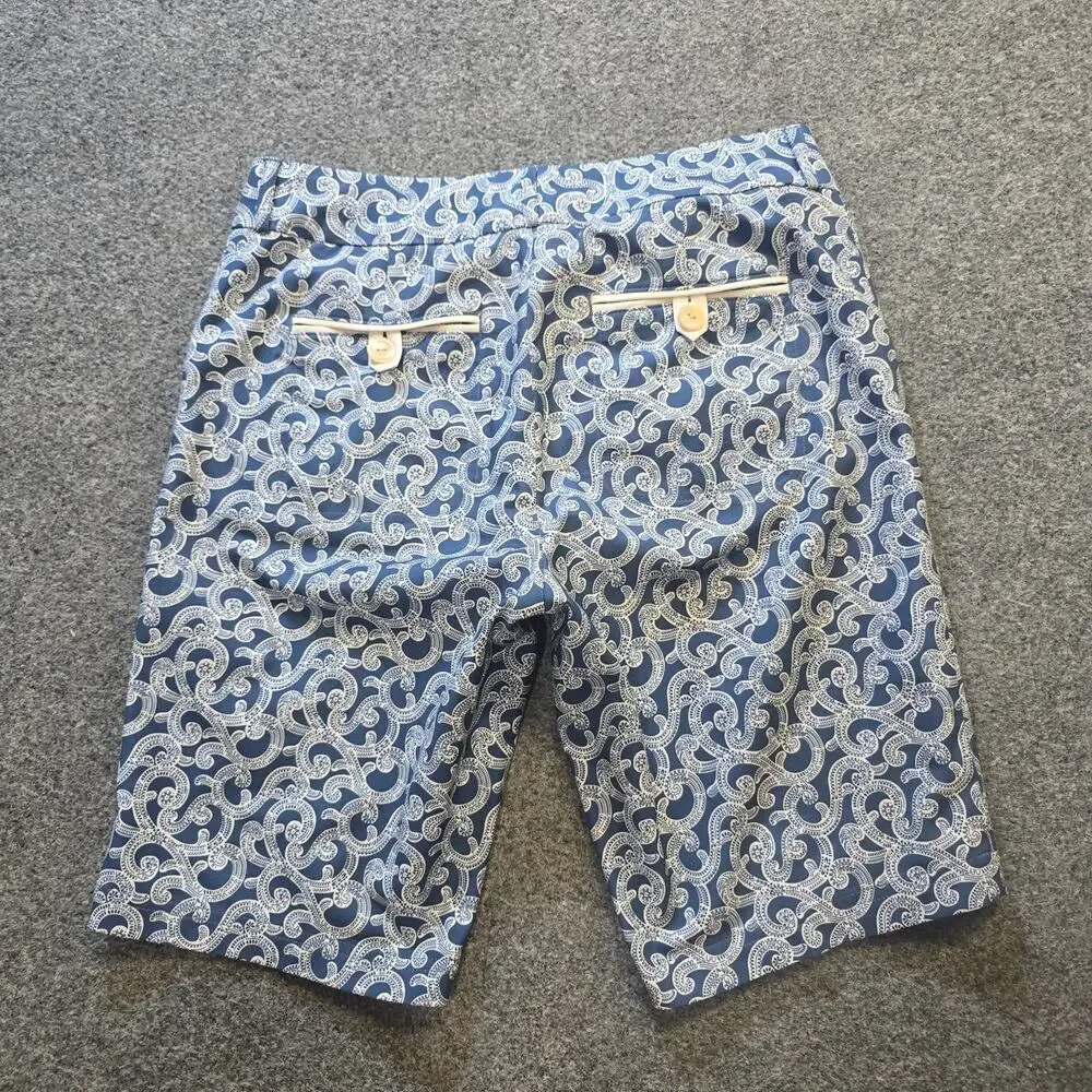 Peter Millar Shorts Womens Size 4 Blue White Paisley 11 Inch Golf Bermuda Casual